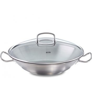 profi-collection Stainless Steel Wok with Lid, 14 in, Silver